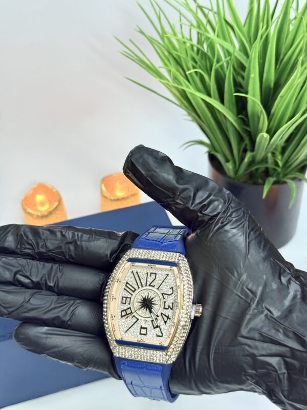 FM Blue Leather With Golden Diamond Watch