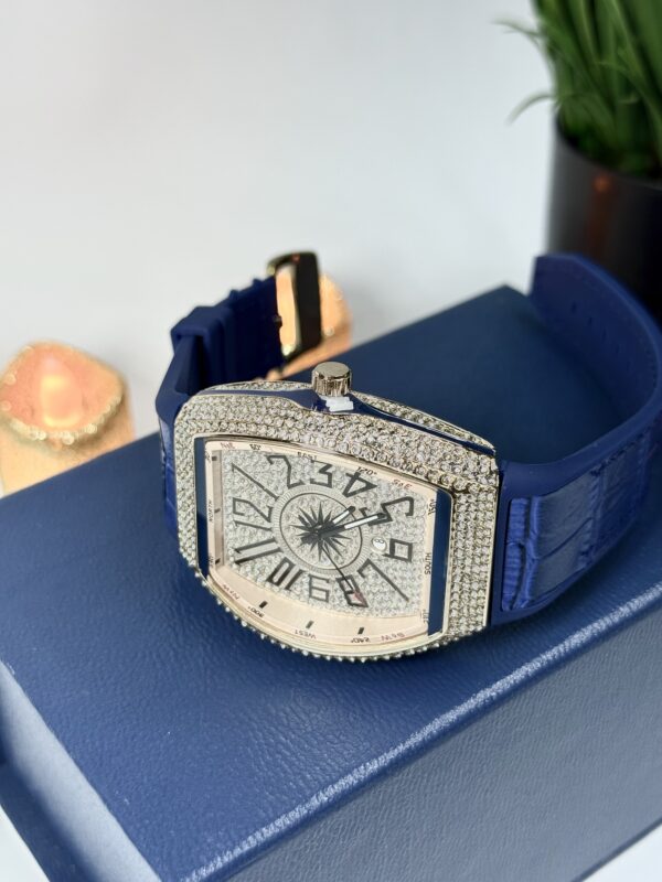 FM Blue Leather With Golden Diamond Watch