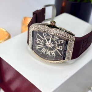 FM Brown Leather With Golden Diamond Watch