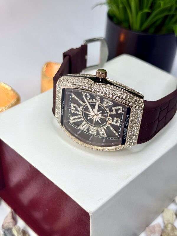 FM Brown Leather With Golden Diamond Watch