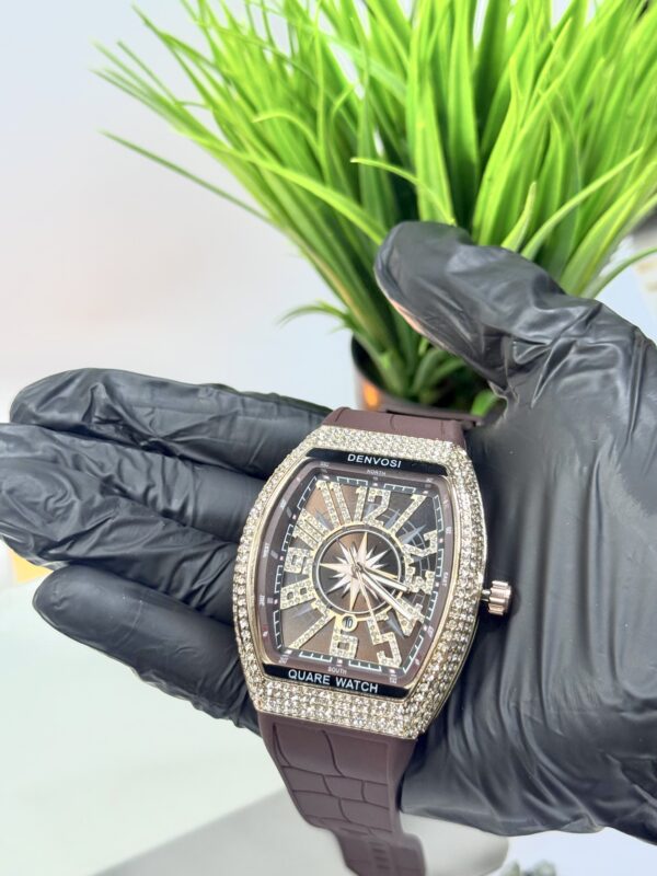 FM Brown Leather With Golden Diamond Watch