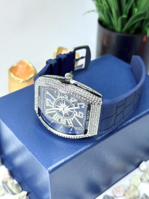 FM Blue Leather With White Diamond Watch