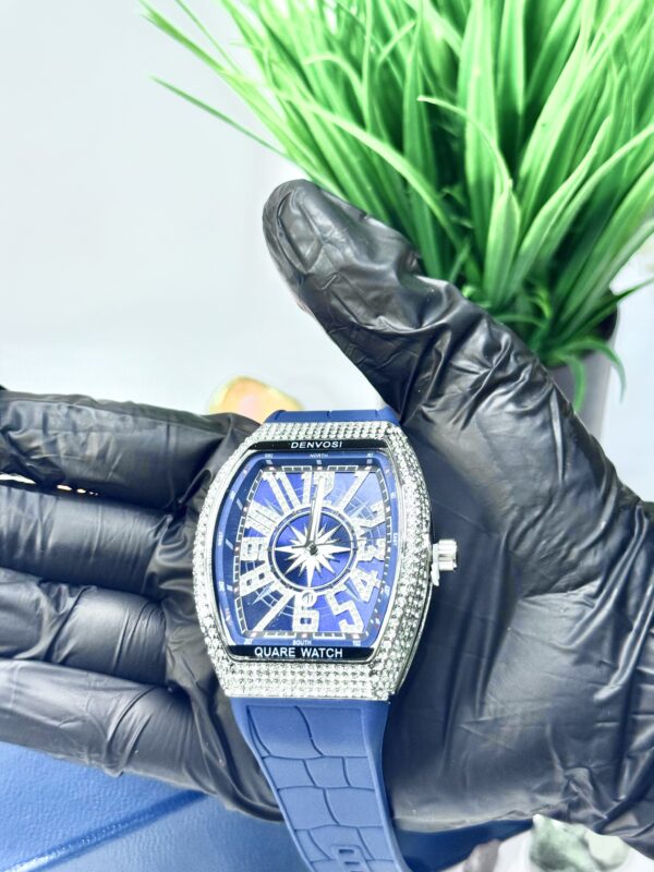 FM Blue Leather With White Diamond Watch