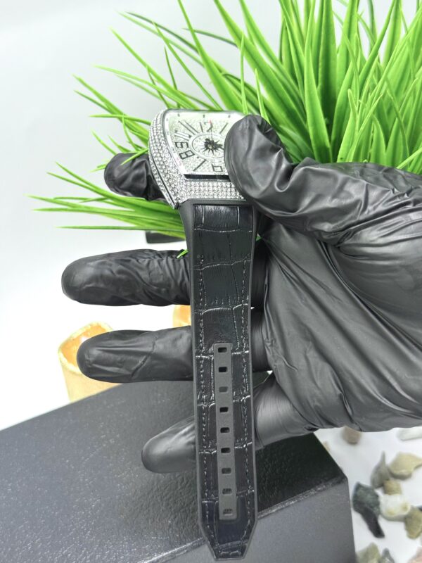 FM Black Leather With White Diamond Watch