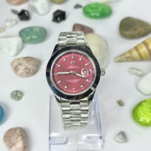 Rolex Oyster Silver Chain With Mahroon Dial