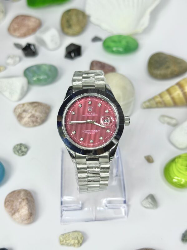 Rolex Oyster Silver Chain With Mahroon Dial